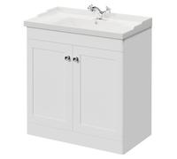 Danbury Floor Standing Vanity Unit with 1 Tap Hole Traditional Basin and 2 Doors with Polished Chrome Handles | Satin White | MDF | 800mm