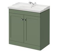 Danbury Floor Standing Vanity Unit with 1 Tap Hole Traditional Basin and 2 Doors with Polished Chrome Handles | Satin Green | MDF | 800mm
