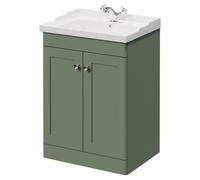 Danbury Floor Standing Vanity Unit with 1 Tap Hole Traditional Basin and 2 Doors with Polished Chrome Handles | Satin Green | MDF | 600mm