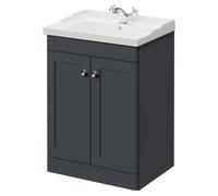 Danbury Floor Standing Vanity Unit with 1 Tap Hole Traditional Basin and 2 Doors with Polished Chrome Handles | Satin Anthracite | MDF | 600mm