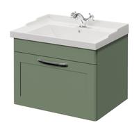 Danbury Single Drawer Wall Mounted Vanity Unit with Windsor Basin | Satin Green | MDF | 600mm