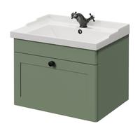 Danbury Single Drawer Wall Mounted Vanity Unit with Windsor Basin | Satin Green | MDF | 600mm