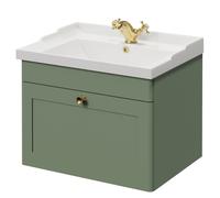 Danbury Single Drawer Wall Mounted Vanity Unit with Windsor Basin | Satin Green | MDF | 600mm