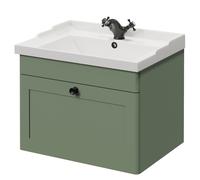 Danbury Single Drawer Wall Mounted Vanity Unit with Windsor Basin | Satin Green | MDF | 600mm
