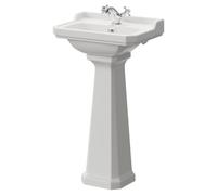Danbury Traditional Basin with 1 Tap Hole and Full Pedestal | White | Ceramic | 500mm