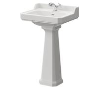 Danbury Traditional Basin with 1 Tap Hole and Full Pedestal | White | Ceramic | 560mm