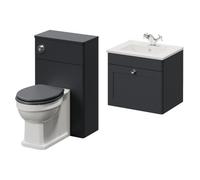 Danbury Wall Mounted Single Drawer Vanity Unit and Toilet Suite with Angel Basin | Satin Anthracite | MDF | 1000mm