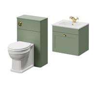 Danbury Wall Mounted Single Drawer Vanity Unit and Toilet Suite with Angel Basin | Satin Green | MDF | 1000mm