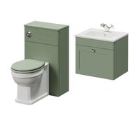 Danbury Wall Mounted Single Drawer Vanity Unit and Toilet Suite with Angel Basin | Satin Green | MDF | 1000mm