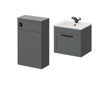 Danbury Wall Mounted Single Drawer Vanity Unit and Toilet Suite with Angel Basin | Satin Grey | MDF | 1000mm