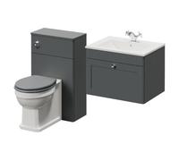 Danbury Wall Mounted Single Drawer Vanity Unit and Toilet Suite with Angel Basin | Satin Grey | MDF | 1100mm