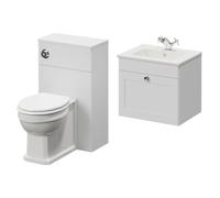 Danbury Wall Mounted Single Drawer Vanity Unit and Toilet Suite with Angel Basin | Satin White | MDF | 1000mm