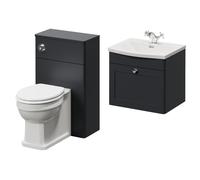 Danbury Wall Mounted Single Drawer Vanity Unit and Toilet Suite with Arc Basin | Satin Anthracite | MDF | 1000mm