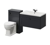 Danbury Wall Mounted Single Drawer Vanity Unit and Toilet Suite with Glide Basin | Satin Anthracite | MDF | 1300mm