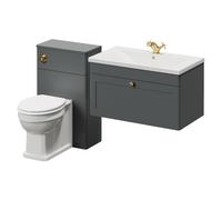 Danbury Wall Mounted Single Drawer Vanity Unit and Toilet Suite with Glide Basin | Satin Grey | MDF | 1300mm