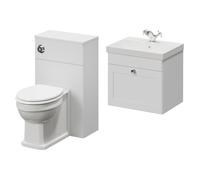 Danbury Wall Mounted Single Drawer Vanity Unit and Toilet Suite with Rimini Basin | Satin White | MDF | 1000mm