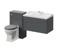 Danbury Wall Mounted Single Drawer Vanity Unit and Toilet Suite with Windsor Basin | Satin Grey | MDF | 1300mm