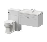 Danbury Wall Mounted Single Drawer Vanity Unit and Toilet Suite with Windsor Basin | Satin White | MDF | 1300mm