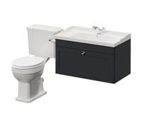 Danbury Wall Mounted Single Drawer Vanity Unit and Windsor Toilet Suite | Satin Anthracite | MDF | 800mm