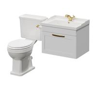 Danbury Wall Mounted Single Drawer Vanity Unit and Windsor Toilet Suite | Satin White | MDF | 600mm