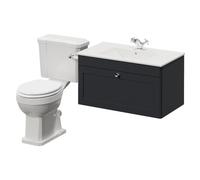 Danbury Wall Mounted Single Drawer Vanity Unit and Windsor Toilet Suite with Angel Basin | Satin Anthracite | MDF | 800mm