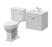 Danbury Wall Mounted Single Drawer Vanity Unit and Windsor Toilet Suite with Angel Basin | Satin White | MDF | 500mm