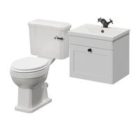 Danbury Wall Mounted Single Drawer Vanity Unit and Windsor Toilet Suite with Glide Basin | Satin White | MDF | 500mm