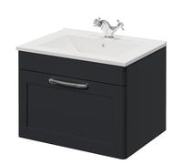 Danbury Wall Mounted Single Drawer Vanity Unit with Angel Basin | Satin Anthracite | MDF | 600mm
