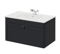 Danbury Wall Mounted Single Drawer Vanity Unit with Angel Basin | Satin Anthracite | MDF | 800mm