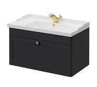 Danbury Wall Mounted Single Drawer Vanity Unit with Windsor Basin | Satin Anthracite | MDF | 800mm