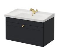 Danbury Wall Mounted Single Drawer Vanity Unit with Windsor Basin | Satin Anthracite | MDF | 800mm