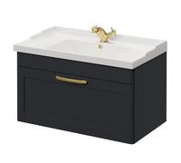 Danbury Wall Mounted Single Drawer Vanity Unit with Windsor Basin | Satin Anthracite | MDF | 800mm