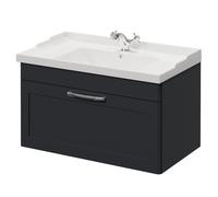 Danbury Wall Mounted Single Drawer Vanity Unit with Windsor Basin | Satin Anthracite | MDF | 800mm