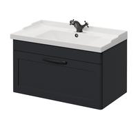 Danbury Wall Mounted Single Drawer Vanity Unit with Windsor Basin | Satin Anthracite | MDF | 800mm