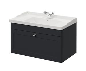 Danbury Wall Mounted Single Drawer Vanity Unit with Windsor Basin | Satin Anthracite | MDF | 800mm