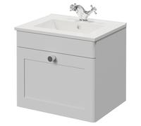 Danbury Wall Mounted Vanity Single Drawer Vanity Unit with Angel Basin | Satin White | MDF | 500mm