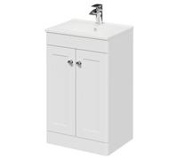 Danbury Wall Mounted Vanity Unit with 1 Tap Hole Minimalist Basin and Single Drawer with Polished Chrome Handle | Satin White | MDF | 500mm