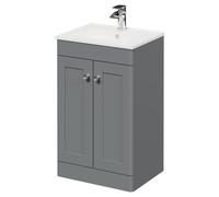 Danbury Wall Mounted Vanity Unit with 1 Tap Hole Minimalist Basin and Single Drawer with Polished Chrome Handle | Satin Grey | MDF | 500mm