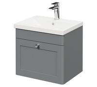 Danbury Wall Mounted Vanity Unit with 1 Tap Hole Modern Basin and Single Drawer with Polished Chrome Handle | Satin Grey | MDF | 500mm