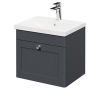 Danbury Wall Mounted Vanity Unit with 1 Tap Hole Modern Basin and Single Drawer with Polished Chrome Handle | Satin Anthracite | MDF | 500mm