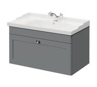 Danbury Wall Mounted Vanity Unit with 1 Tap Hole Traditional Basin and Single Drawer with Polished Chrome Handle | Satin Grey | MDF | 800mm