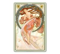 Dance - Art Nouveau Beauty - From an Original Color Illustration by Alphonse Mucha c.1890s - 8 x 12 inch Vintage Metal Tin Sign