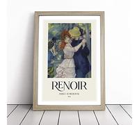 Dance At Bougival by Pierre-Auguste Renoir Framed Wall Art Picture Print - Canvas Painting - Modern Home Décor Poster - Ready to Hang for Living Room Bedroom Kitchen - Oak A2 (48 x 66 cm)