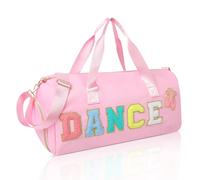 Dance Bag for Girls KUIRAN Small Gym Bag for Women Duffel Bag Weekender Duffel Bag 23L Capacity Workout Chenille Letter Bag for Dancers, Girls, Teens, Student Athletes, Pink/Shoe Compartment, 15"L x