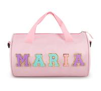 Dance Bag for Girls,Personalised Dance Bag for Girls Custom Duffle Bag with Name Overnight Bag Toddler Ballet Bag Gym Duffle Bag Chenille Letter Patch Name Gym Bag Cheerleader Bag(Pink)