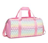 Dance Bag Girls Duffle Bag Gymnastics Bag for Girls Overnight Bag Sleepover Bag with Shoe Compartment and Wet Compartment, Pink heart