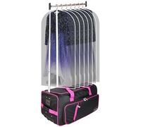 Dance Bag With Garment Rack,Dance Costumes Rolling Garment Bags For Travel,Garment Duffle Bag For Dance Competition, Wheeled Drop-Bottom Upright Luggage Closet Suitcase, 23inch-Pink-D, 23-Inch,