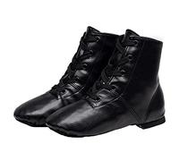Dance Boots PU Leather Jazz Shoes Split Sole Lightweight Lace-Up Soft Bottom for Child Adult Women,Black,7 UK