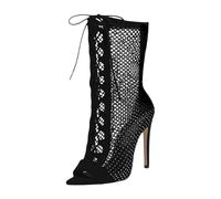 Dance Boots Women's Dance Heels Dance Shoes Sandals High Top Mesh Peep Toe Lacing Party Lace-Up Sexy Shoes Pole Stiletto Heel Summer Mesh Costume Shoes, black, 2/2.5 UK