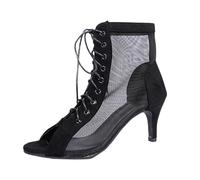 Dance Boots Women's Latin Stiletto Heel Lace-Up Boots for Jazz Dance Heel Party Dance Shoes Dance Shoes Dance Shoes Elegant Sandals with Straps Mesh Peep Toe Lace-Up Sexy Pump Shoes, O Black, 2/2.5 UK
